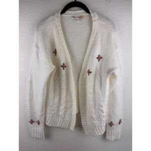 Hazel Moon Embroidered Cable Knit Cardigan Sweater‎ Womens L Vintage Cottagecore